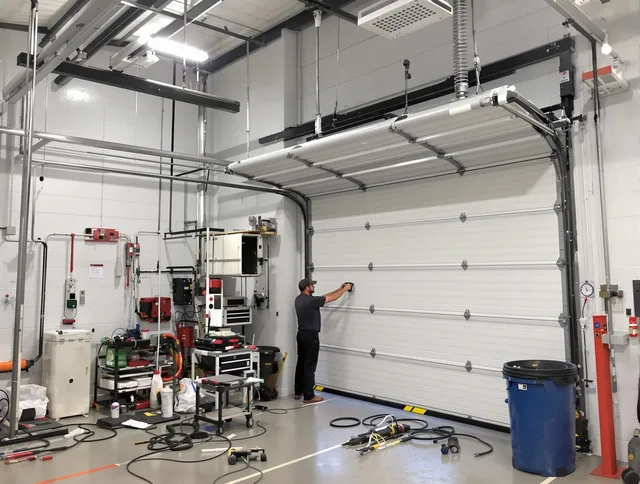 Grafton Garage Door Repair certified technician performing commercial door repair at a Grafton business facility