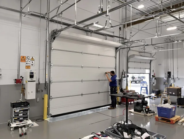 Commercial garage door repair being performed by Grafton Garage Door Repair expert in Grafton