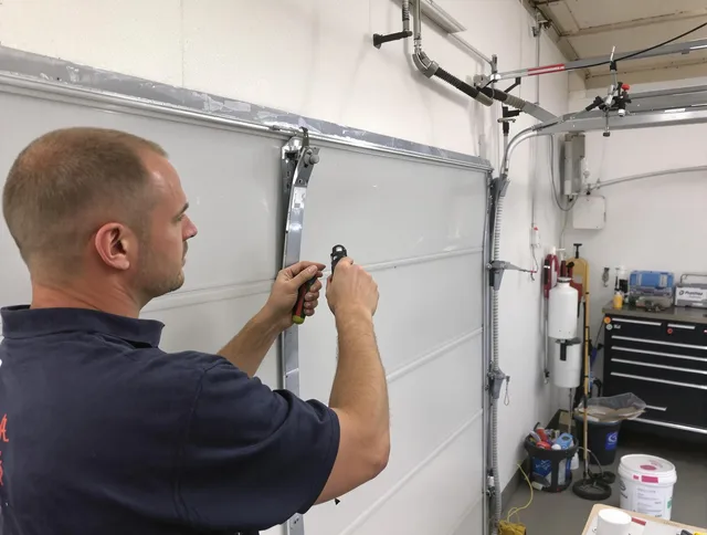 Before and after garage door dent repair by Grafton Garage Door Repair in Grafton