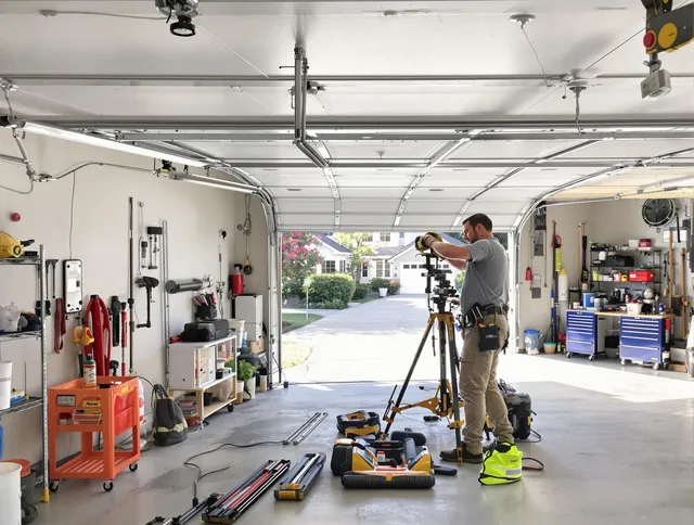 Grafton Garage Door Repair specialist performing laser-guided track alignment in Grafton